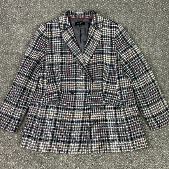 Talbots Houndstooth Tweed Blazer Women's 16P Gray Pink Windowpane 16 Petite - Picture 1 of 14
